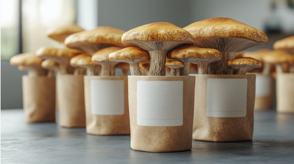 Blanko-Aufkleber auf Gefässen für Pilzkultur